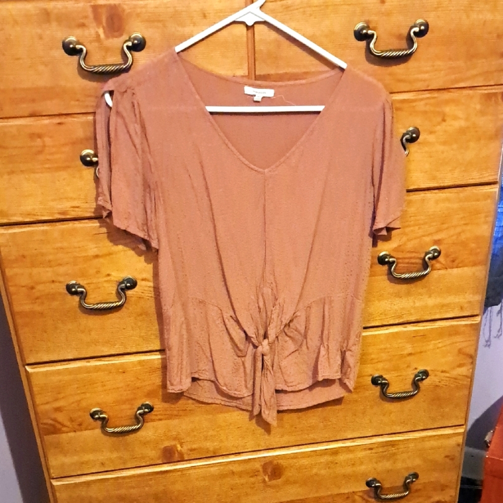Women's Brown V-Neck Tie-Front Top